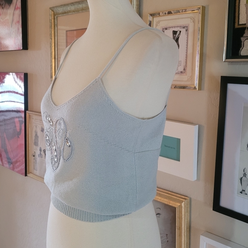 Vintage - 80's Marc D'Alcy Pale Blue Lambswool and Silk Embellished Tank Sweater - Picture 4 of 7